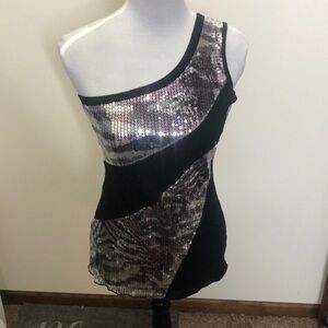 LA Teez black sequined one shoulder shirt/ top size Medium​